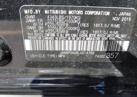 2020 Mitsubishi Outlander Sport 2.0 Es from USA, damaged, VIN JA4AP3AU8LU014769